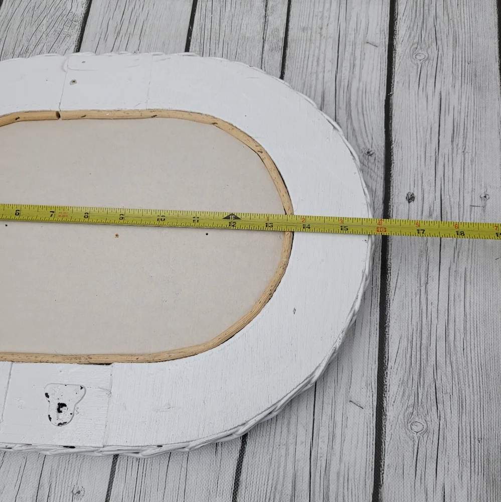 Vintage Distressed Oval White Wicker Mirror